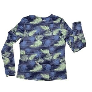 Hang Ten Blue and Green Leaf Pattern UPF/Swim Top